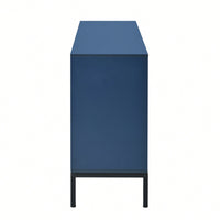 Elegant Vertical-Striped Four-Door Sideboard With Durable Metal Legs And Semi-Circular Handles For Study Entryway And Living Room