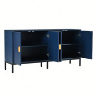 Elegant Vertical-Striped Four-Door Sideboard With Durable Metal Legs And Semi-Circular Handles For Study Entryway And Living Room