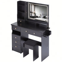 Large Vanity Table Set with Cushioned Stool, 2 AC Outlets, 2 USB Ports, Touch Control LED Mirror, 3 Color Switch, Hair Dryer Stand