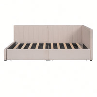 Upholstered Daybed with 2 Storage Drawers Twin Size Sofa Bed Frame No Box Spring Needed, Linen Fabric (Gray)