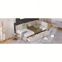 Upholstered Daybed with 2 Storage Drawers Twin Size Sofa Bed Frame No Box Spring Needed, Linen Fabric (Gray)