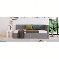 Upholstered Daybed with 2 Storage Drawers Twin Size Sofa Bed Frame No Box Spring Needed, Linen Fabric (Gray)