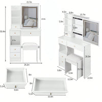 Compact Touch Control LED Mirror Vanity Table With Cushioned Stool Tri-Color Brightness Adjustable Multi Layer Design For Small Spaces