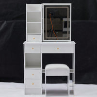 Compact Touch Control LED Mirror Vanity Table With Cushioned Stool Tri-Color Brightness Adjustable Multi Layer Design For Small Spaces