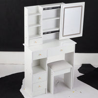 Compact Touch Control LED Mirror Vanity Table With Cushioned Stool Tri-Color Brightness Adjustable Multi Layer Design For Small Spaces