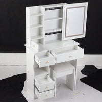 Compact Touch Control LED Mirror Vanity Table With Cushioned Stool Tri-Color Brightness Adjustable Multi Layer Design For Small Spaces