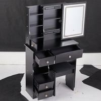 Compact Touch Control LED Mirror Vanity Table With Cushioned Stool Tri-Color Brightness Adjustable Multi Layer Design For Small Spaces