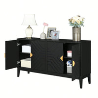 Elegant Black 4-Door Sideboard Storage Cabinet With Gold Handles And Adjustable Shelves For Living And Dining Rooms