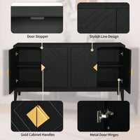 Elegant Black 4-Door Sideboard Storage Cabinet With Gold Handles And Adjustable Shelves For Living And Dining Rooms