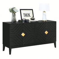 Elegant Black 4-Door Sideboard Storage Cabinet With Gold Handles And Adjustable Shelves For Living And Dining Rooms