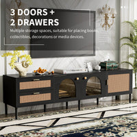 Rattan-Inspired TV Stand with 3 Cabinets and 2 Drawers for TVs Up to 80 Inches LED Light Entertainment Center for Living Room and Bedroom