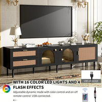Rattan-Inspired TV Stand with 3 Cabinets and 2 Drawers for TVs Up to 80 Inches LED Light Entertainment Center for Living Room and Bedroom