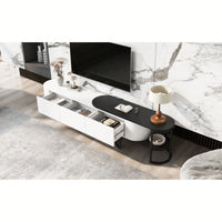 Modern Extendable TV Stand For 75 Inch TVs With 3 Drawers And Adjustable Metal Legs For Living Room Entertainment Center