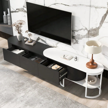 Modern Extendable TV Stand For 75 Inch TVs With 3 Drawers And Adjustable Metal Legs For Living Room Entertainment Center