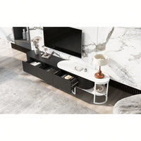 Modern Extendable TV Stand For 75 Inch TVs With 3 Drawers And Adjustable Metal Legs For Living Room Entertainment Center