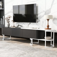 Modern Extendable TV Stand For 75 Inch TVs With 3 Drawers And Adjustable Metal Legs For Living Room Entertainment Center