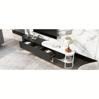 Modern Extendable TV Stand For 75 Inch TVs With 3 Drawers And Adjustable Metal Legs For Living Room Entertainment Center