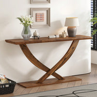 Modern Rustic Cross-Leg Console Table For Living Room Or Bedroom With Sturdy Construction And Ample Surface Space