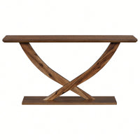 Modern Rustic Cross-Leg Console Table For Living Room Or Bedroom With Sturdy Construction And Ample Surface Space