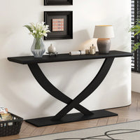 Modern Rustic Cross-Leg Console Table For Living Room Or Bedroom With Sturdy Construction And Ample Surface Space