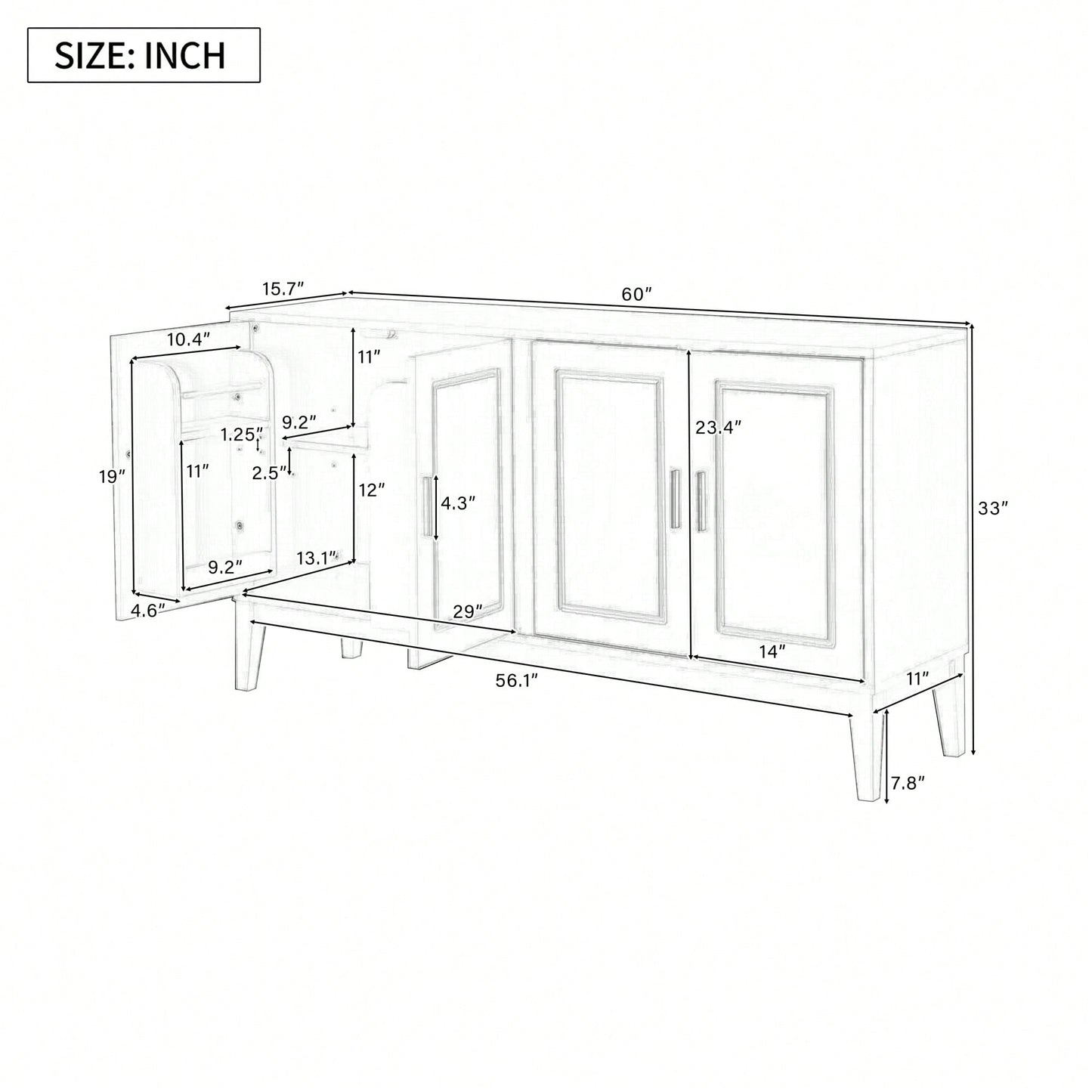 Elegant 4-Door Sideboard Storage Cabinet With Adjustable Shelves For Living Room And Dining Room, Black Finish