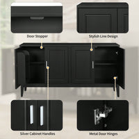 Elegant 4-Door Sideboard Storage Cabinet With Adjustable Shelves For Living Room And Dining Room, Black Finish