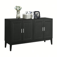 Elegant 4-Door Sideboard Storage Cabinet With Adjustable Shelves For Living Room And Dining Room, Black Finish