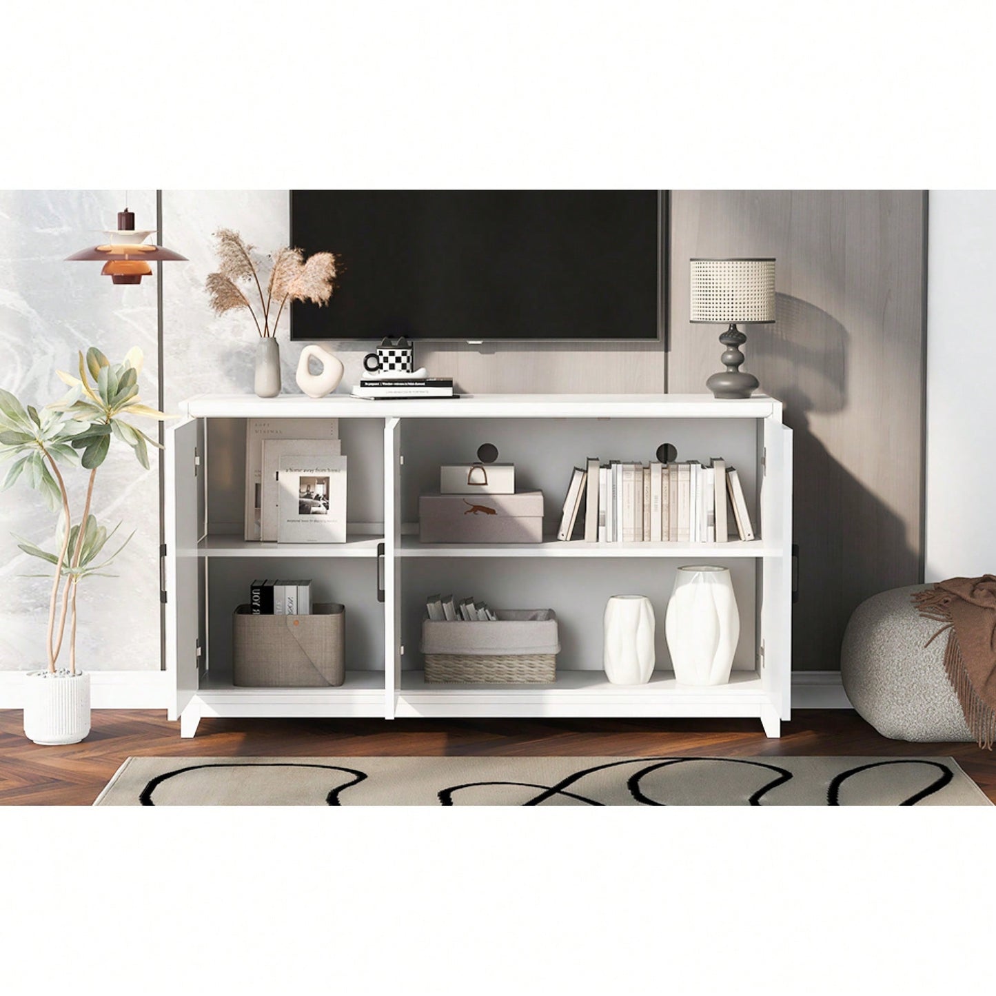 Modern TV Stand For 65 Inch TVs With Spacious Storage And Solid Wood Legs For Living Room Entertainment Center