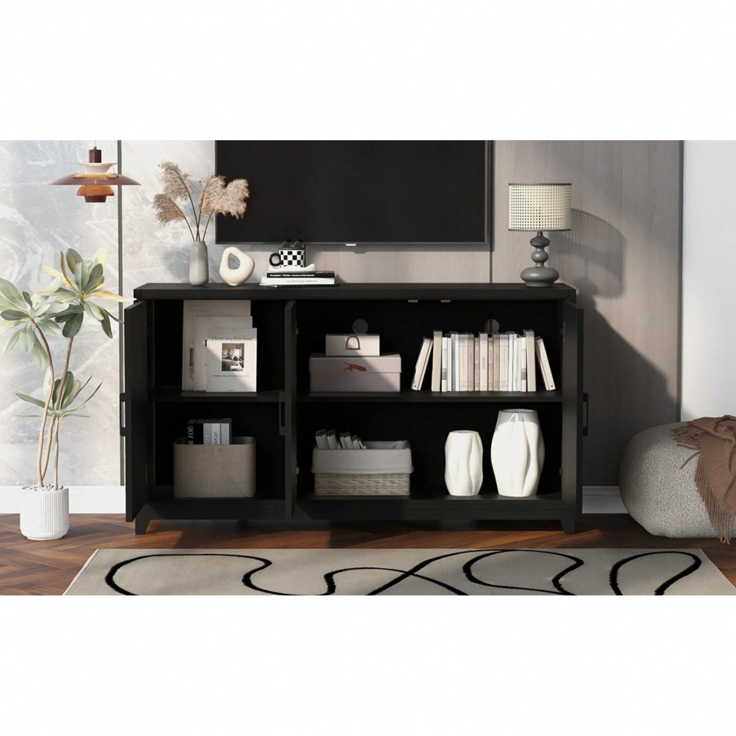 Modern TV Stand For 65 Inch TVs With Spacious Storage And Solid Wood Legs For Living Room Entertainment Center