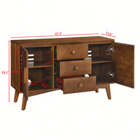 Mid Century Modern 47.3 Inch Sideboard Buffet Cabinet With 2 Doors And 3 Drawers For Kitchen Dining Living Room Bedroom Walnut Finish