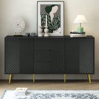 Geometric Line Design Sideboard With Conical Metal Legs And Central Drawers For Stylish Storage In Study, Entryway, And Living Room