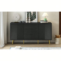 Geometric Line Design Sideboard With Conical Metal Legs And Central Drawers For Stylish Storage In Study, Entryway, And Living Room