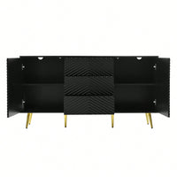 Geometric Line Design Sideboard With Conical Metal Legs And Central Drawers For Stylish Storage In Study, Entryway, And Living Room