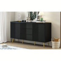 Geometric Line Design Sideboard With Conical Metal Legs And Central Drawers For Stylish Storage In Study, Entryway, And Living Room