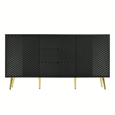 Geometric Line Design Sideboard With Conical Metal Legs And Central Drawers For Stylish Storage In Study, Entryway, And Living Room