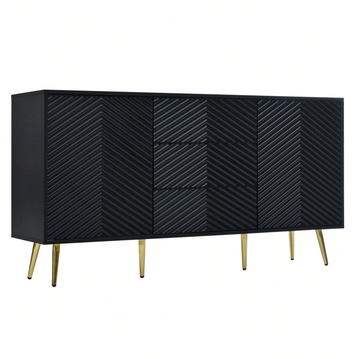 Geometric Line Design Sideboard With Conical Metal Legs And Central Drawers For Stylish Storage In Study, Entryway, And Living Room