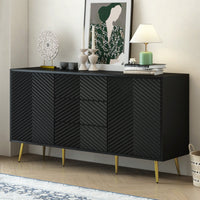 Geometric Line Design Sideboard With Conical Metal Legs And Central Drawers For Stylish Storage In Study, Entryway, And Living Room