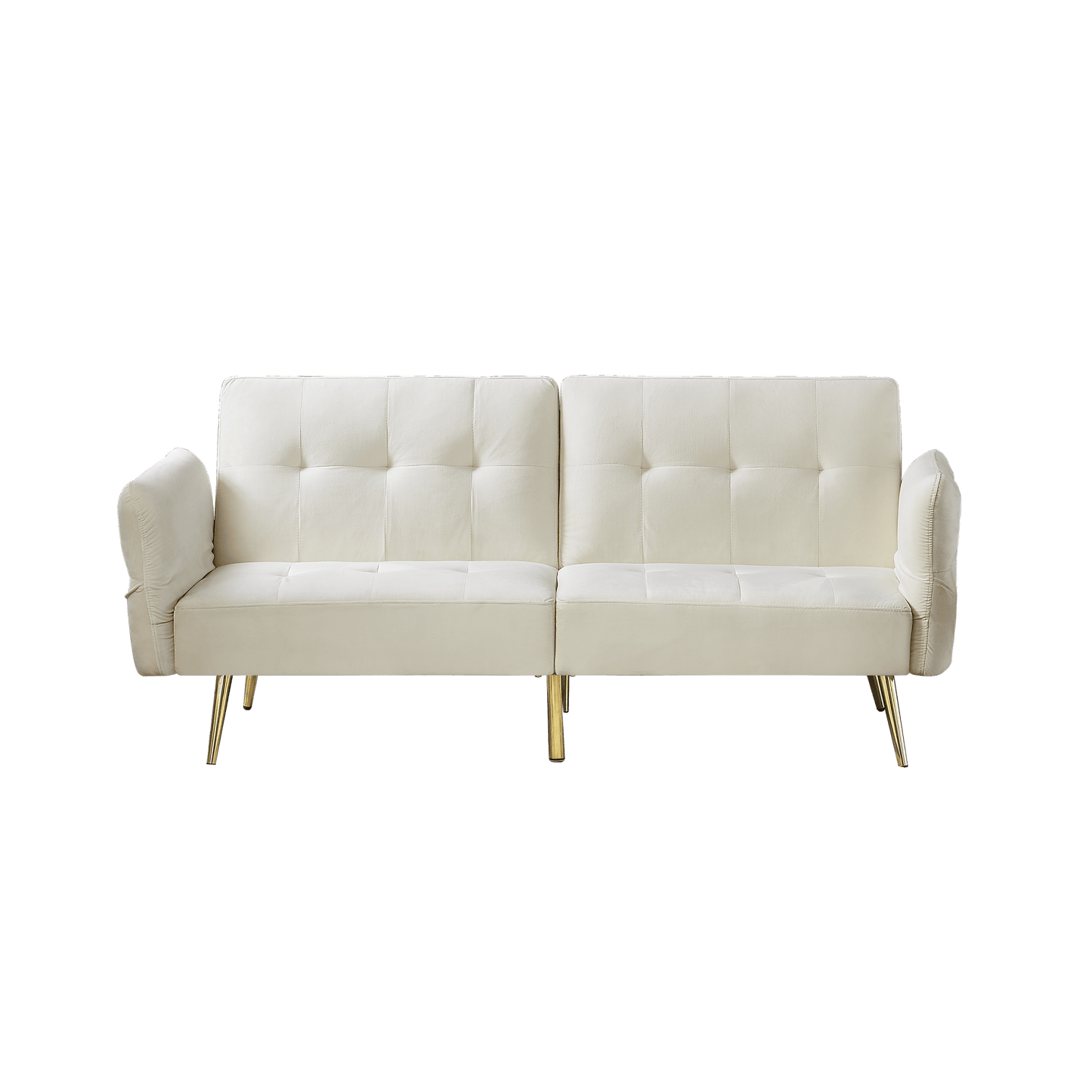 78” Italian Velvet Futon Sofa Bed - Convertible Sleeper Loveseat Couch with Folded Armrests & Storage Bags, Beige