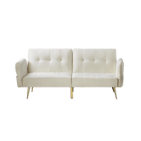 78” Italian Velvet Futon Sofa Bed - Convertible Sleeper Loveseat Couch with Folded Armrests & Storage Bags, Beige