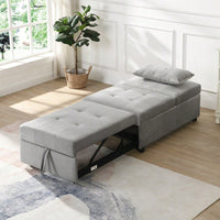 Folding Ottoman Sofa Bed Gray Versatile Space Saving Furniture for Living Room Guest Bed