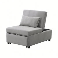 Folding Ottoman Sofa Bed Gray Versatile Space Saving Furniture for Living Room Guest Bed