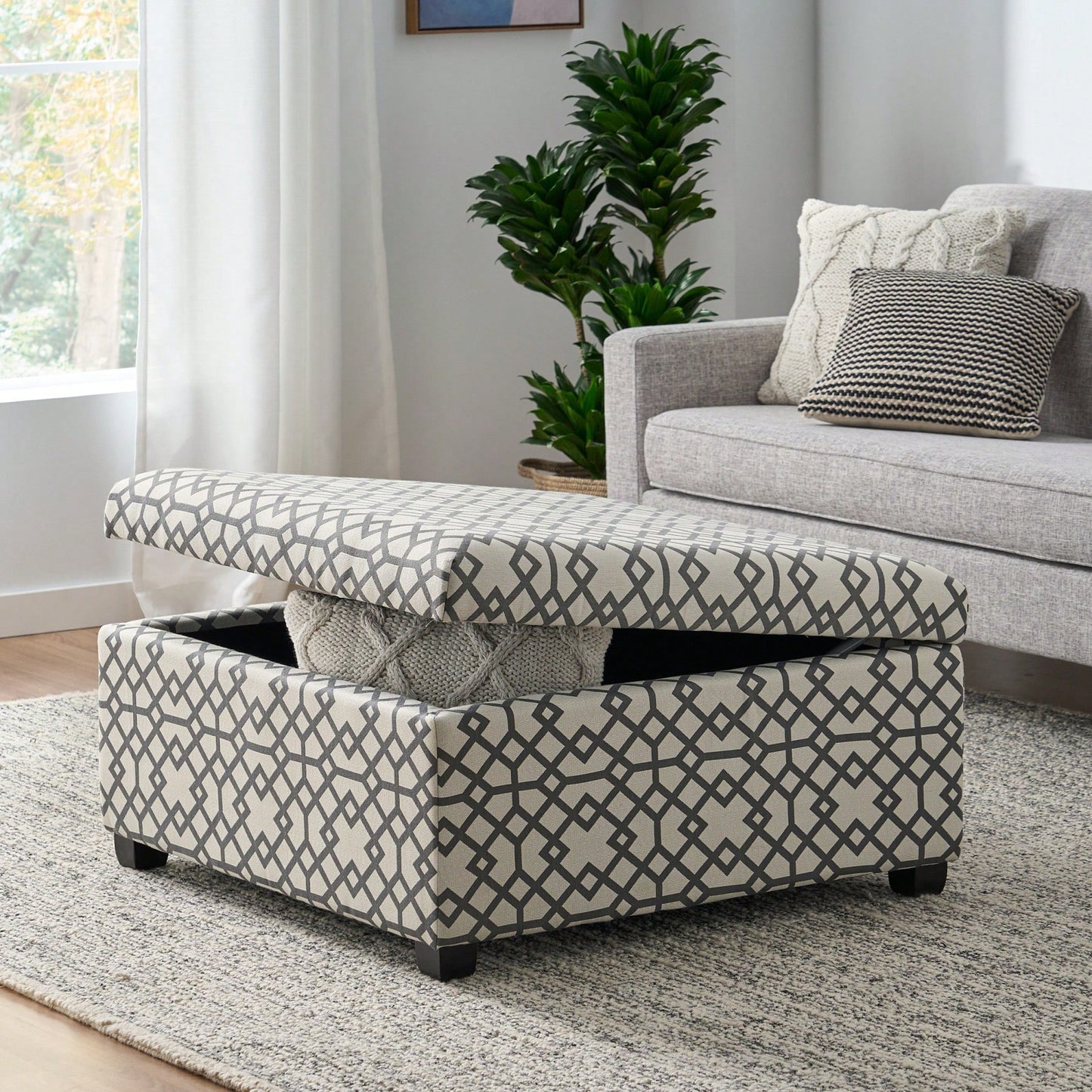 Stylish Upholstered Storage Ottoman For Living Room And Bedroom Organization