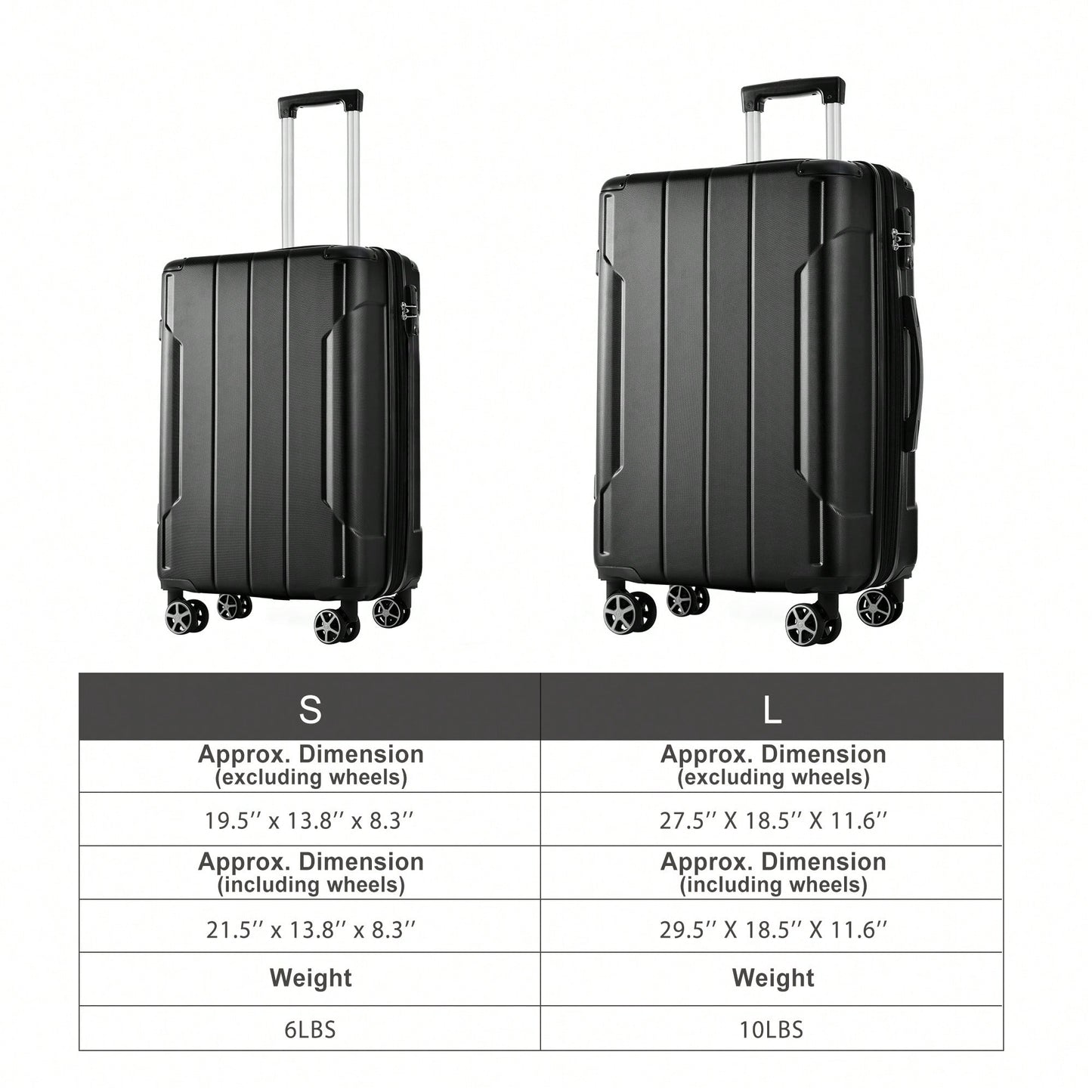 Lightweight Expandable 2-Piece Hardshell Luggage Set With Double Wheels Carry-On Suitcase 20 Inch And 28 Inch In Black