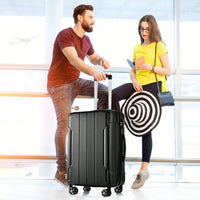 Lightweight Expandable 2-Piece Hardshell Luggage Set With Double Wheels Carry-On Suitcase 20 Inch And 28 Inch In Black