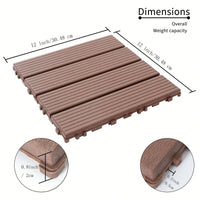 Brown Interlocking Plastic Deck Tiles For Outdoor Flooring - 44 Pack