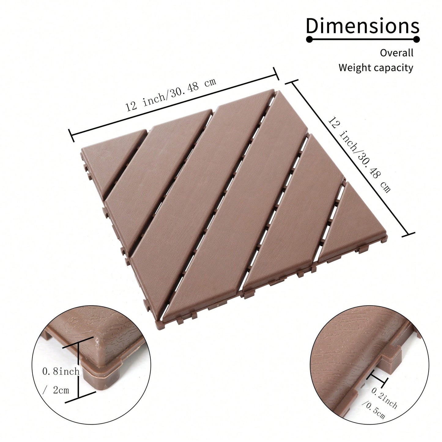 Brown Interlocking Plastic Deck Tiles For Outdoor Flooring - 44 Pack