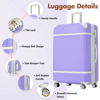 Lightweight Hardshell Luggage Set With Double Spinner Wheels And TSA Lock 28 Inch Vintage Style White Suitcase