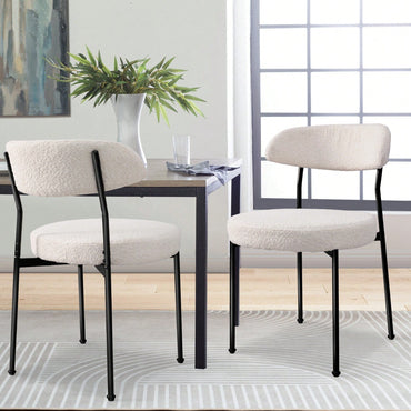 Curved Backrest Upholstered Dining Chairs With Metal Legs Set Of 2 In Beige