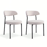 Curved Backrest Upholstered Dining Chairs With Metal Legs Set Of 2 In Beige