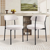 Curved Backrest Upholstered Dining Chairs With Metal Legs Set Of 2 In Beige